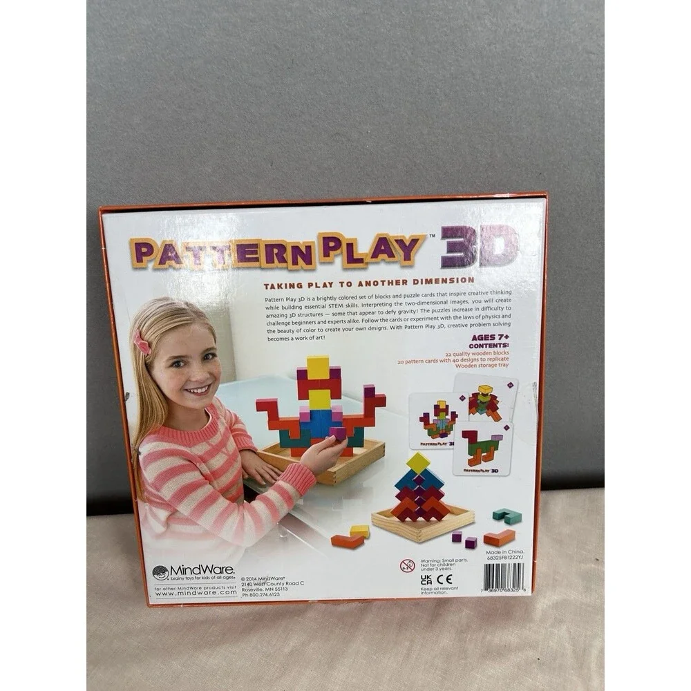 Mindware 3D Wood Brain Puzzle Pattern Play Build Stem Skills Educational Toy